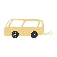 pequeno ônibus amarelo em estilo doodle. ônibus infantil fofo. transporte automóvel. vetor