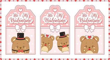 valentine love etiquetas de cartão de ursinhos de pelúcia fofos com texto de feliz dia dos namorados