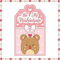 valentine love etiqueta de cartão de ursinho fofo com texto de feliz dia dos namorados vetor