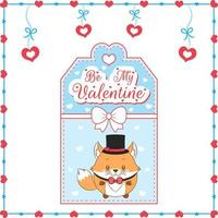 valentine love tag de cartão de raposa fofa com texto de feliz dia dos namorados vetor