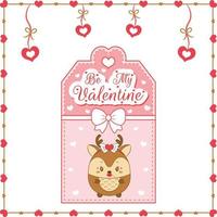 valentine love etiqueta de cartão de rena fofa com texto de feliz dia dos namorados vetor