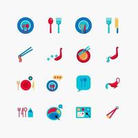 pacote de coleção de ícones de linha plana de utensílios de comida de cor. vetor de design simples