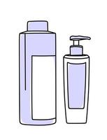 produtos para cuidados com os cabelos. shampoo e condicionador para cabelos. em ilustração vetorial de cor muito peri em estilo doodle.