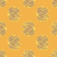 padrão de doodle sem costura com ornamento de contorno de folhagem. fundo laranja. impressão botânica de verão. vetor