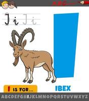 letra i do alfabeto com personagem animal de desenho animado ibex vetor