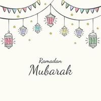 ilustração de ramadan kareem com conceito de estrela e lanterna. estilo de esboço desenhado à mão vetor