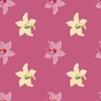 flores de orquídea trópica formas padrão sem emenda no estilo doodle. fundo rosa. cenário de flor. vetor