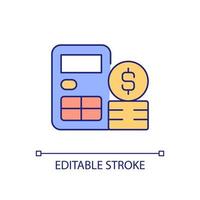 ícone de cor rgb da calculadora. máquina de bolso eletrônica. calcular e estimar. receita contábil. ilustração vetorial isolado. desenho de linha preenchido simples. traço editável. fonte arial usada vetor