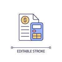 ícone de cor rgb do relatório financeiro. declaração formal. revisão econômica. atividades fiscais empresariais. ilustração vetorial isolado. desenho de linha preenchido simples. traço editável. fonte arial usada vetor