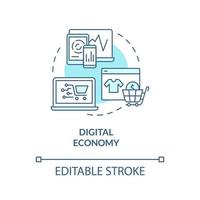 ícone do conceito turquesa da economia digital. comércio eletrônico. modelos de economia abstrata idéia ilustração de linha fina. desenho de contorno isolado. traço editável. arial, uma miríade de fontes pró-negrito usadas vetor