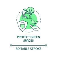 proteger o ícone do conceito verde de espaços verdes. ilustração de linha fina de prevenção de poluição do ar idéia abstrata. desenho de contorno isolado. traço editável. roboto-medium, inúmeras fontes pró-negrito usadas vetor