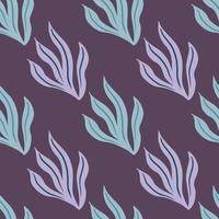 abstrato lilás e azul vintage folhas doodle padrão sem emenda. formas tropicais em fundo roxo pálido. vetor