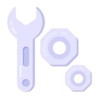 chave inglesa e parafuso denotando ícone plano de ferramentas de reparação vetor