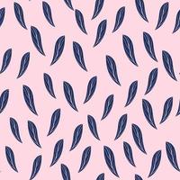 padrão sem emenda de folha de doodle simples azul marinho pequeno aleatório em estilo botânico. fundo rosa pastel. vetor