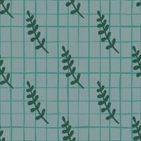 sem costura padrão geométrico de botânica com formas de ramos de folhas tropicais verdes. fundo xadrez azul. vetor