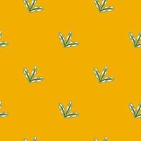 padrão sem emenda botânico de recados com impressão de folha simples de cor verde. fundo laranja brilhante. vetor