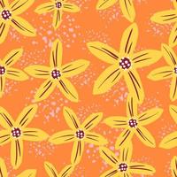 padrão de doodle sem emenda de mandarim de flores amarelas abstratas. fundo laranja com salpicos. estilo de verão. vetor