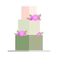 torta de casamento com laços e toppers noivos vetor