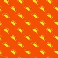 padrão sem emenda sazonal de verão em estilo infantil com silhuetas de sol amarelo. fundo laranja brilhante. vetor