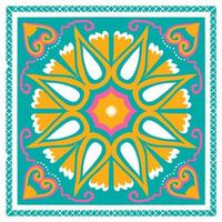 xale de cachecol amarelo, rosa, branco sobre verde-azulado. design tradicional de padrão oriental étnico geométrico para plano de fundo, tapete, papel de parede, roupas, embrulho, batik, tecido, estilo de bordado de ilustração vetorial vetor