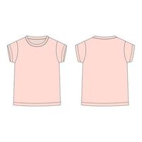 camiseta rosa isolada isolada no fundo branco. croqui técnico frente e verso. vetor