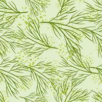 padrão sem emenda com galhos de árvores com contornos verdes aleatórios abstratos. fundo cinza com salpicos. vetor
