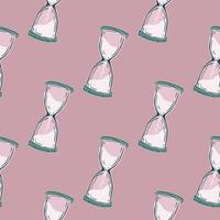 padrão de tempo sem costura tons pastel com ornamento de relógio ampulheta. fundo rosa claro. vetor