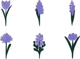 conjunto de formas desenhadas à mão e elementos de design doodle. flores de lavanda roxa abstratas em aquarela. ilustração em vetor na moda moderna contemporânea abstrata.