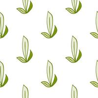 contorno isolado padrão sem emenda com silhuetas de folha de contorno verde. fundo branco. estilo doodle. vetor