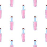 padrão sem emenda isolado com ornamento de garrafa de poção mágica. líquidos cor de rosa sobre fundo branco. vetor