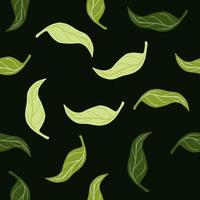 padrão sem emenda aleatório com formas de folhas de tangerina verde caindo. fundo preto. formas simples. vetor