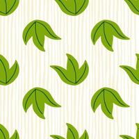 padrão de doodle sem costura de ornamento de arbusto de folha verde brilhante na mão desenhada estilo. fundo listrado. vetor