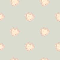 padrão minimalista sem costura pálido com sol enfrenta ornamento rosa claro. fundo cinza. cenário de silhuetas de estrelas. vetor