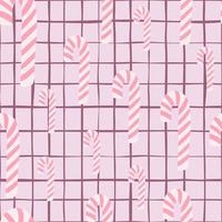 sem costura padrão aleatório com enfeite de doces de Natal doodle. silouettes de pirulito nas cores rosa sobre fundo xadrez pastel. vetor