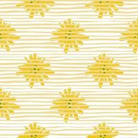 padrão de margarida amarela em estilo doodle em fundo de listras. padrão sem emenda de flores de camomila. vetor