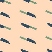 padrão sem emenda de silhuetas de doodle de faca simples. impressão colorida verde e azul marinho em pano de fundo rosa claro. vetor