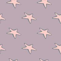 padrão minimalista estrela ornamento sem costura mão desenhada padrão. impressão de espaço de rabisco com elementos rosa em fundo roxo pastel. vetor