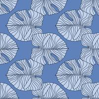 trópico estilizado sem costura padrão com silhuetas de folha de monstera outine. design botânico com fundo azul brilhante. vetor