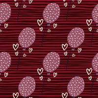 silhuetas de balões roxos com anéis imprimir e delinear corações sem costura padrão. fundo despojado marrom e vermelho. vetor