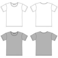 conjunto de esboço de contorno de camiseta em branco. design de cad de camiseta de vestuário. ilustração de moda técnica isolada vetor