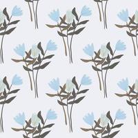padrão sem emenda com silhuetas de buquê de flores. fundo claro com tulipas botânicas azuis e galhos marrons. projeto abstrato. vetor