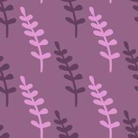 padrão sem emenda exótico na paleta violeta roxa com ornamento de ramos simples. ornamento floral desenhado à mão. vetor