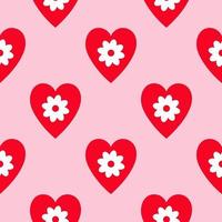 corações com padrão sem emenda de flores. bonito floral e fundo de coração. modelo para embrulho de férias românticas, tecido, papel, ilustração vetorial de papel de parede vetor