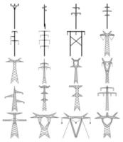 conjunto de ícone de linha de torre elétrica. poste elétrico de alta tensão. vetor