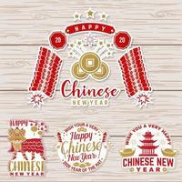 conjunto de design de etiqueta de feliz ano novo chinês. vetor. patch de ano novo chinês ou cartão de felicitações. vetor