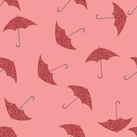padrão de doodle sem costura aleatório com formas de guarda-chuva vermelho. fundo rosa. cenário de outono simples. vetor