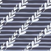padrão sem emenda botânico abstrato com silhuetas de ramos minimalistas doodle. fundo listrado roxo. vetor