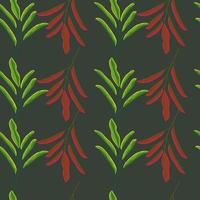 contraste padrão sem emenda de botânica com formas de silhuetas de ramos florais vermelhos e verdes. fundo escuro. vetor