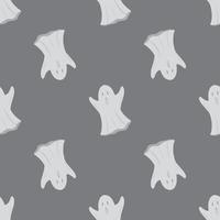 padrão sem emenda de halloween com silhuetas de fantasmas simples. ornamento de luz assustador em fundo cinza. vetor