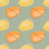 padrão de colheita perfeita de comida de verão com formas de ameixas amarelas e laranja. fundo verde pálido. vetor